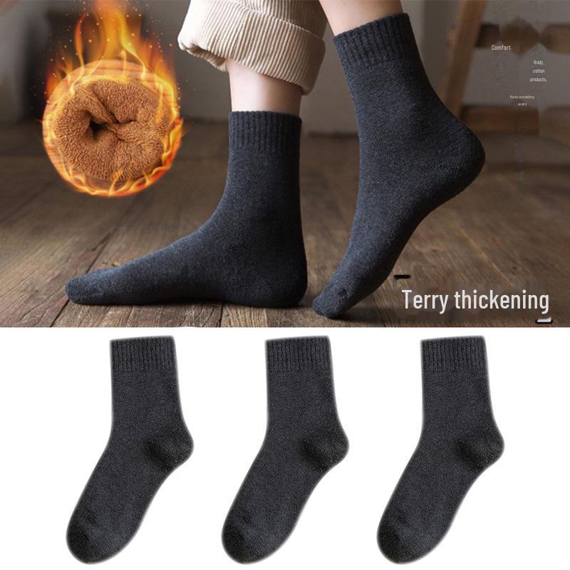 "Plush Thick Winter Mid-Tube Terry Socks: Cold-Resistant Towel Floor Socks for Men and Women"