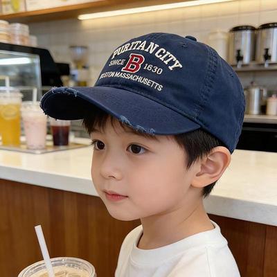 New Kids Ripped Letter Duckbill Baseball Cap - Handsome & Trendy Sun Protection for Boys & Girls