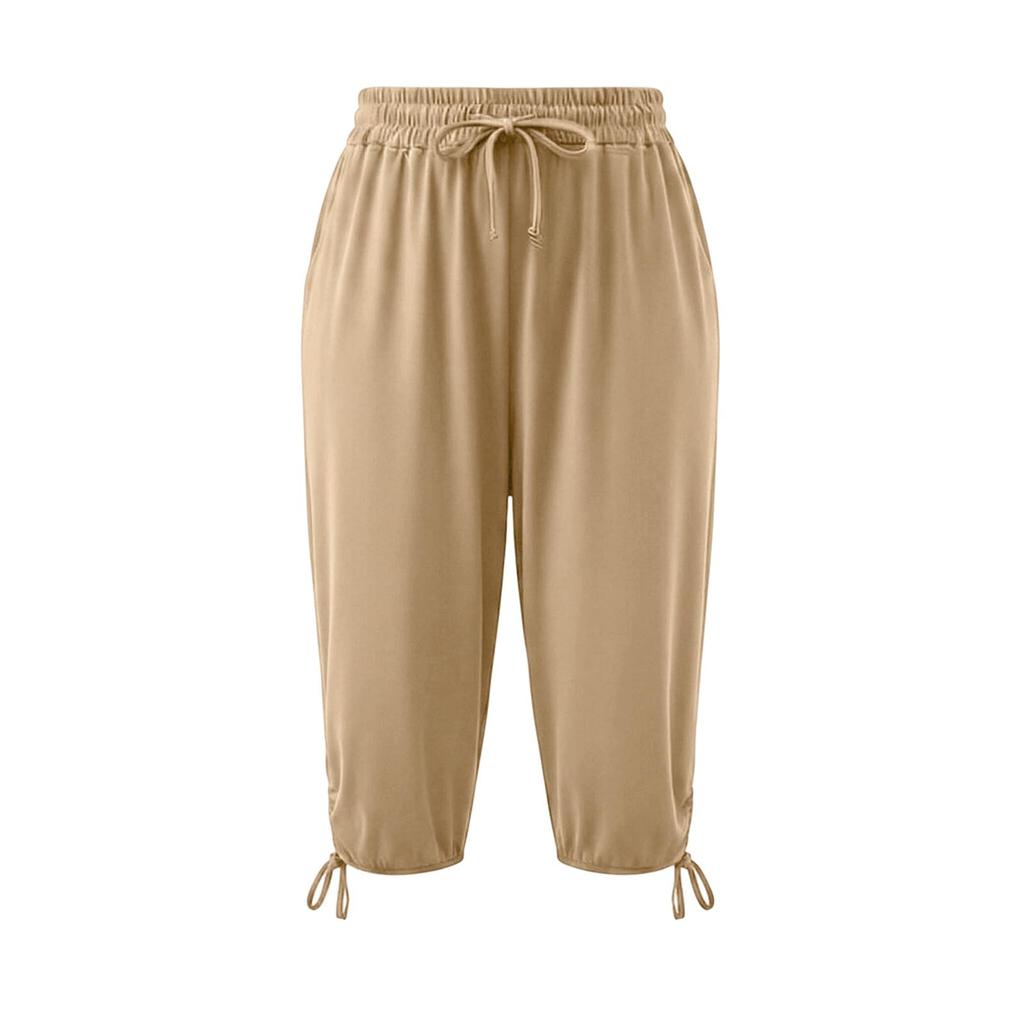 Damen Plus Size Farbe Kordelzug Elastischer Bund Lässige Weite Hosen für den Sommer