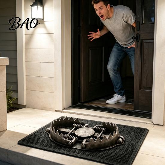 Non Slip Indoor Outdoor Mat 3D Bear Trap Rug, Funny Optical Illusion Entrance Non-slip Rug Prank Door for Front Entryway Bedroom Decor Creative Floor