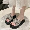 Small Fragrant Thick Bottom Slippers Female Summer Cross Pearl Sandals Slippers Female Beach Shoes Female Fashion Women Summer Breathable Shoes