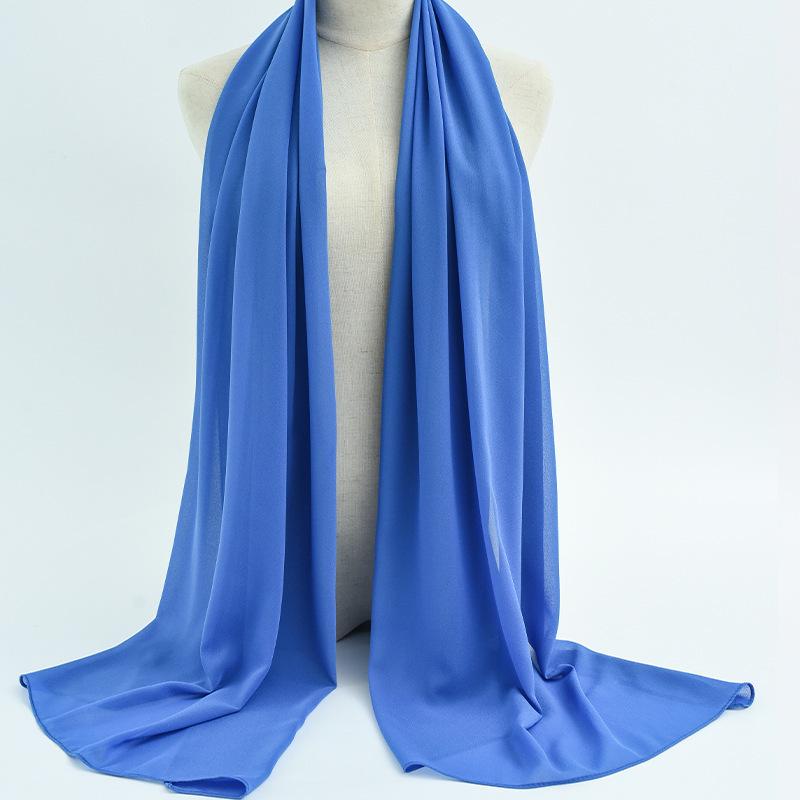 Damen einfarbiger Perlen-Chiffon-Bubbleschal, langer Seiden-Kopfschal, 70x180cm, nahöstlicher Stil