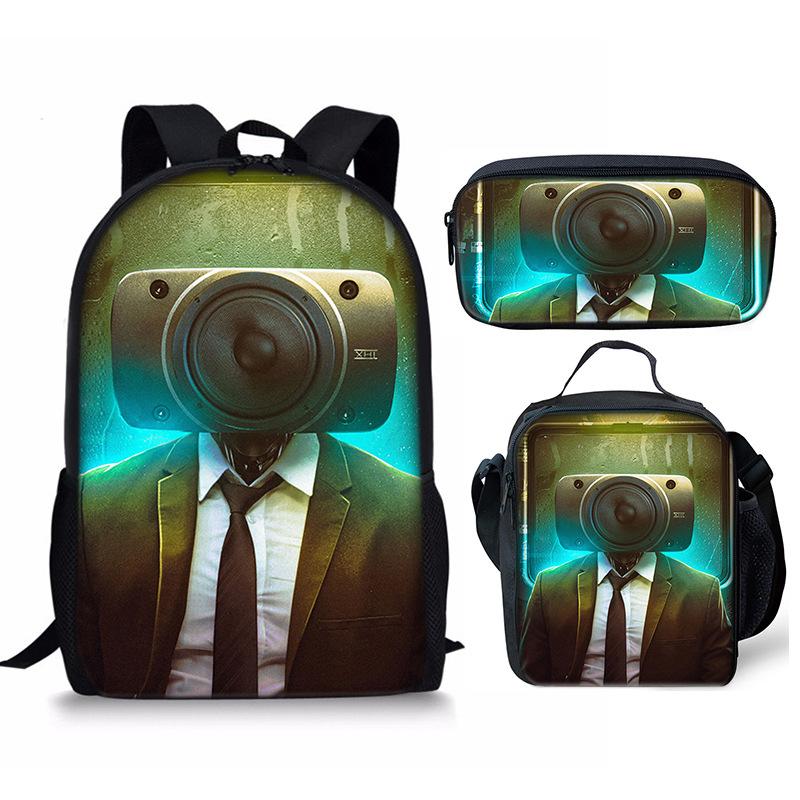 Classic Popular Novelty skibidi Toilet Man 3D Print 3pcs/Set Student School Bags Laptop Daypack Backpack Lunch bag Pencil Case