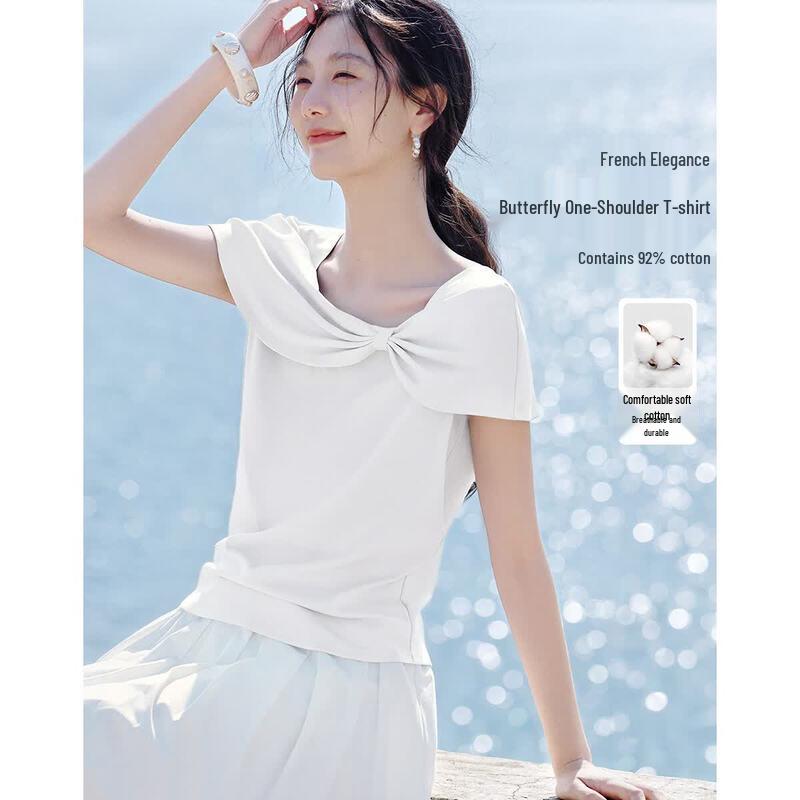 XWI Women s Slim-Fit Bow Detail Cotton T-Shirt 2XL