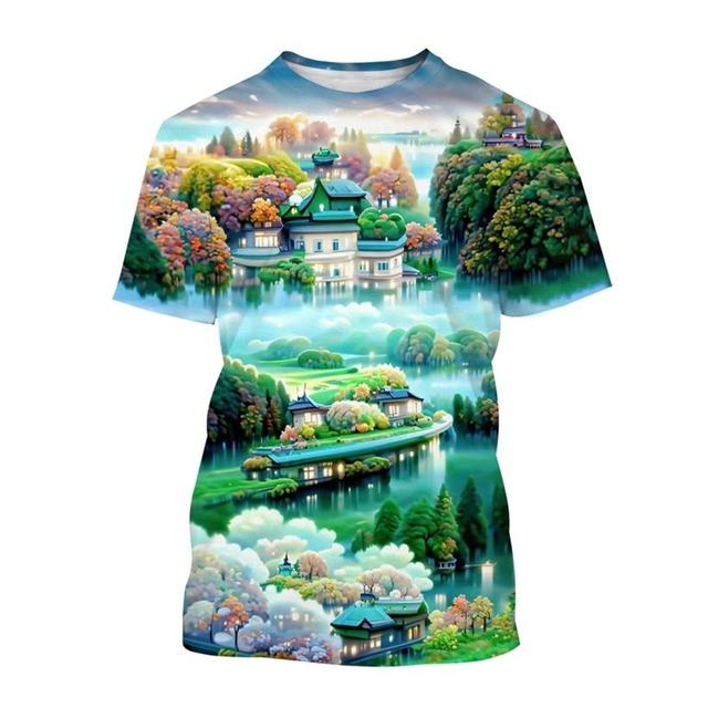 Landscape 3D Printed T-shirt Scenery Painting Art T Shirt For Men Fashion Round Neck Short-sleeved Casual Summer Tees Tops