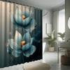 Artistic Lotus Shower Curtain Set - Ink Wash Style,  Waterproof Polyester, Bathtub Partition, Modern Bathroom Decor
