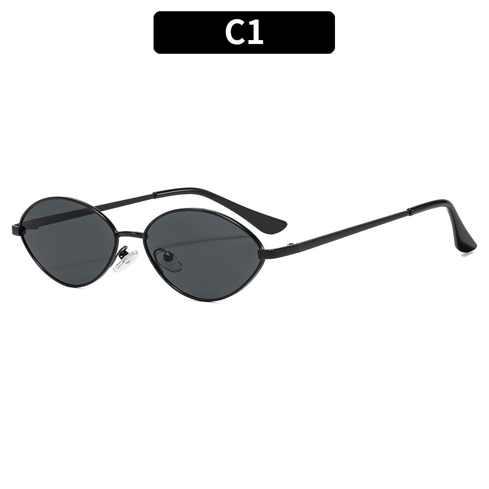 Retro metal oval high-end small frame versatile sunglasses fashionable outdoor sunscreen sunglasses