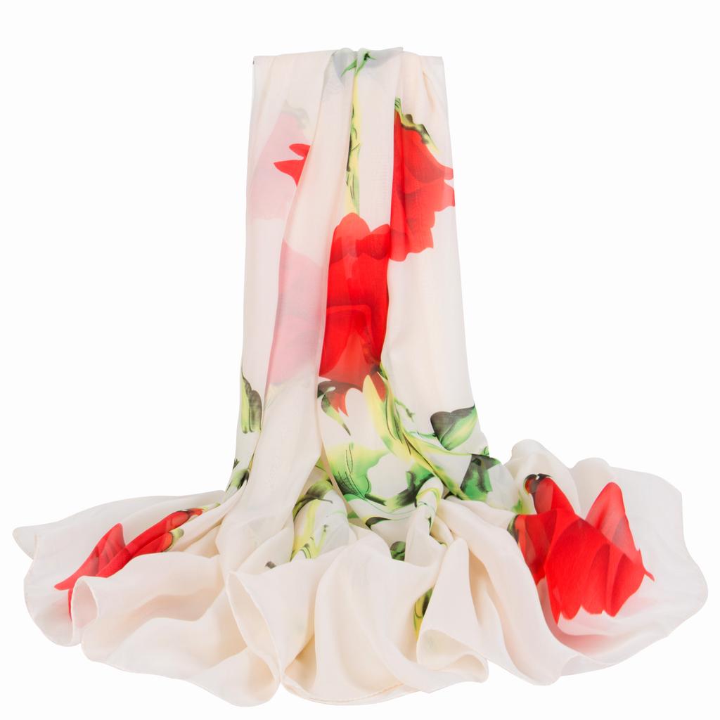 Extra Large Chiffon Printed Scarf White Shawl Dual-purpose Women's Korean Version Autumn and Winter Long Scarf Beach Towel for Women