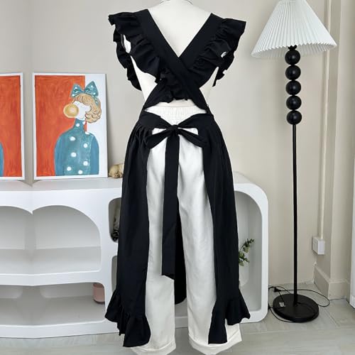 Gliitatu Stylish Women's Apron, Cute, Water-Repellent, Covers Your Bottom, Cafe Dress (Black)