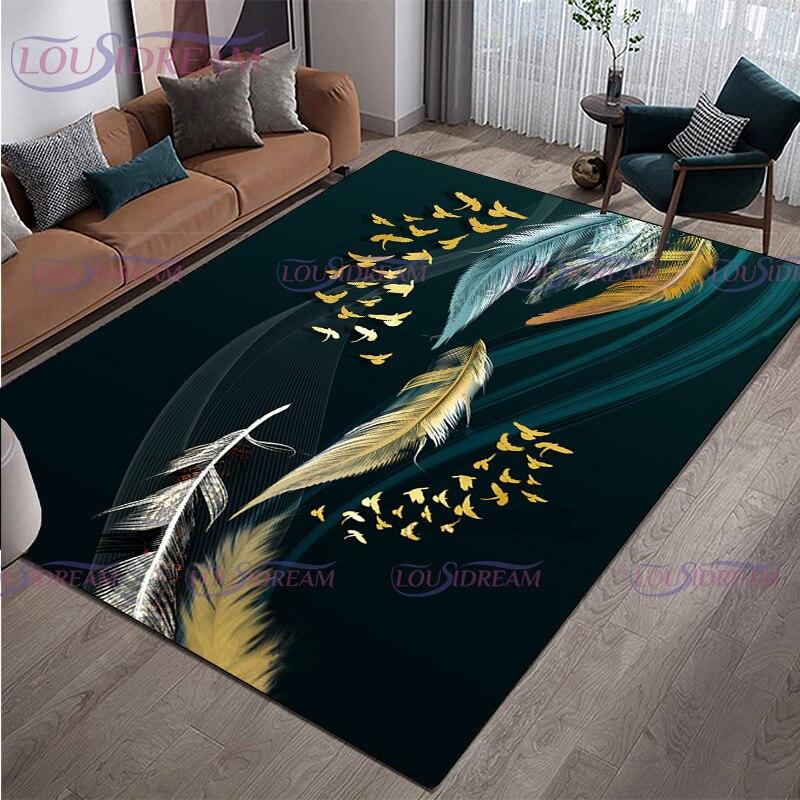 Moderner, luxuriöser farbiger Federteppich, Wohnzimmer-Teppich, rutschfeste Teppiche für Couchtisch, Flur, Eingangsbereich, Bodenmatte, Dekor