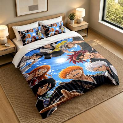 3Pcs Bedding SetBleach Anime Soft Bed Sheet and Two Pillowcases Home Bedroom Decor