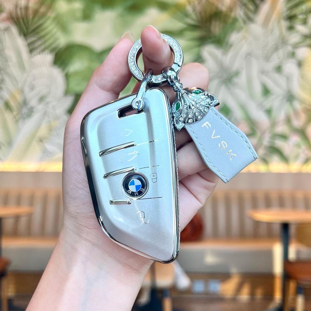BMW Key Case: Compatible with X1, X2, X3, X4, X5, New 1 Series, 3 Series, 5 Series. Blade Style Shell with Women's Buckle Bag.