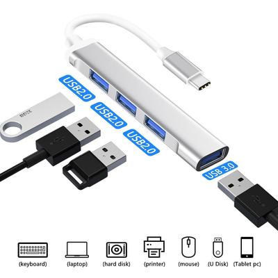 Rozbočovač USB typu C Vysokorychlostní rozbočovač USB C USB 3.0 4portový vícenásobný adaptér Funkce OTG pro notebooky Příslušenství Podporuje klávesnici Myš U Disk Printe