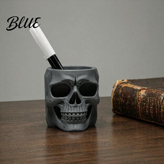 Unique Gothic Stationery Storage Skull Shape Pen Holder Large Capacity Desktop Organizer Matte Holder for Desk Finish PLA Cup Pens And Supplies