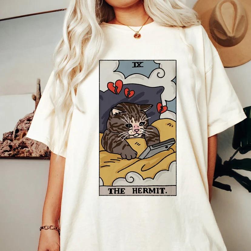 Fashion Tarot Cat Kawaii Womens Tshirt Womens Tshirt Cartoon Cute Pattern Tshirt Short Sleeve T Shirt Womens Plus Size S