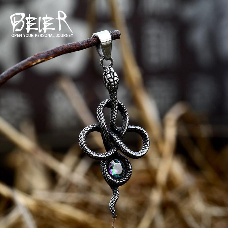

BEIER 2022 New Punk Snake Scepter Pendant With Zircon Stone Necklace Men Ladies Punk Animal Jewelry Unique Shape Wholesale