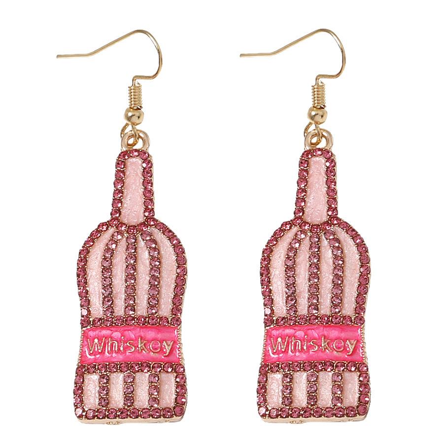 European and American Style Fashion Exaggerated Creative Geometric Wine Bottle Earrings Alloy Inlaid with Colored Diamonds Drip Letter Earrings