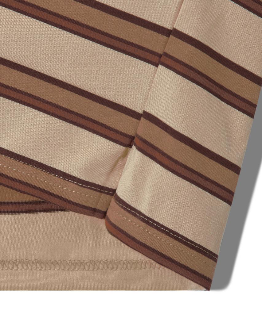 TRILLION Striped Rugby Oversized Pique Polo Shirt [Beige]