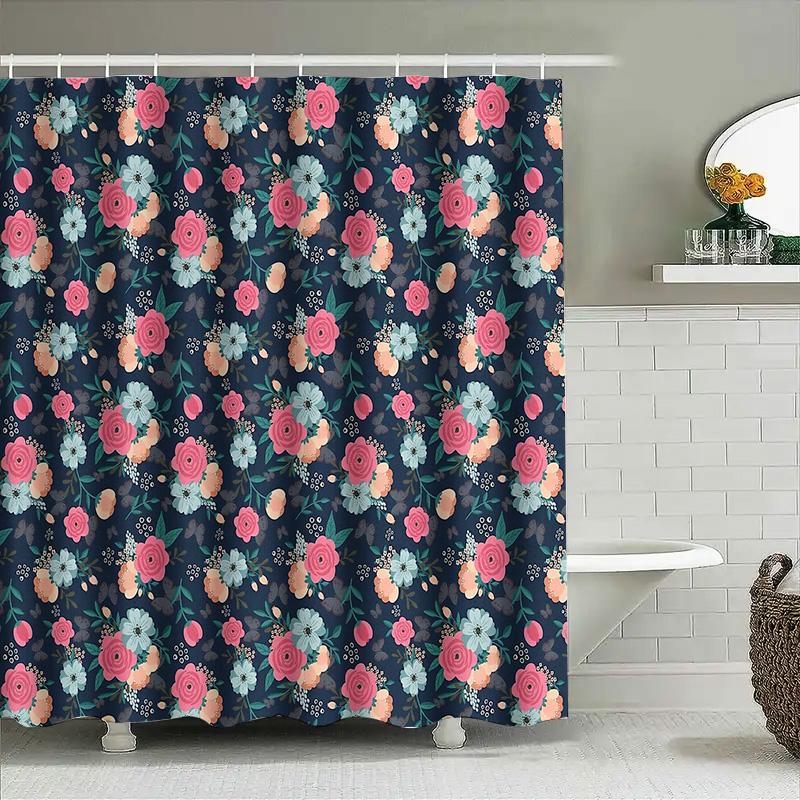 Floral Shower Curtain Botanical Flower Pattern Bathroom Decor Vintage Rustic Farmhouse Washable Fabric Backdrop