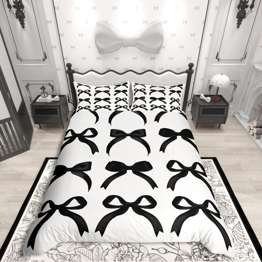 Homewish Kawaii Ribbon Bowknot Duvet Cover SetDreamy Princess Bedding SetCartoon Bow Comforter Cover Set