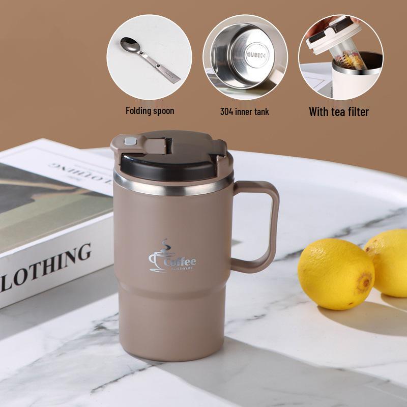 Stainless Steel Mug with Lid & Spoon - Perfect for Coffee, Tea, or Travel