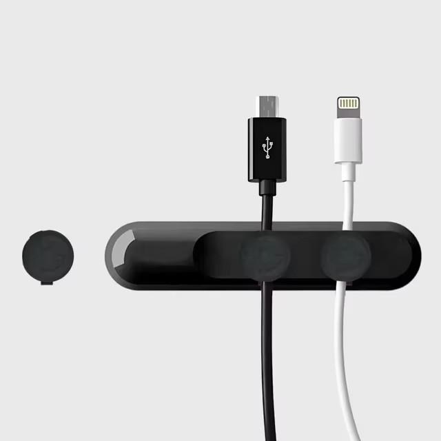 

Магнитные настольные зажимы для кабелей, управление шнурами, крошечный органайзер для проводов 3 в 1, подходит для хранения USB-кабелей чёрный