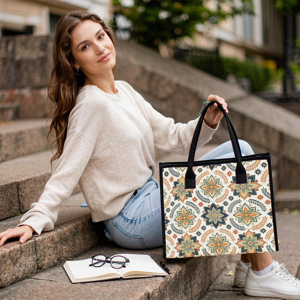 Bohemian Floral Pattern Tote Bag Casual Large Capacity Daily Shoulder Handbag