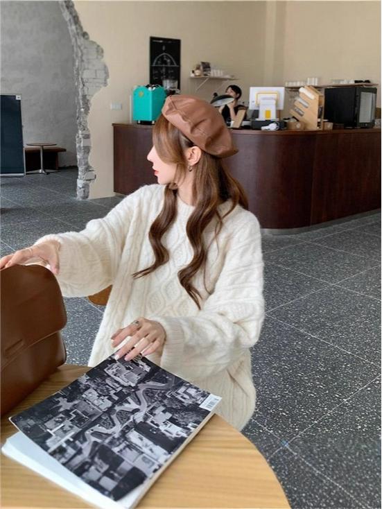 Women's Red High-End Loose Knit Sweater - Lazy Style for Spring, Autumn, Winter 2025