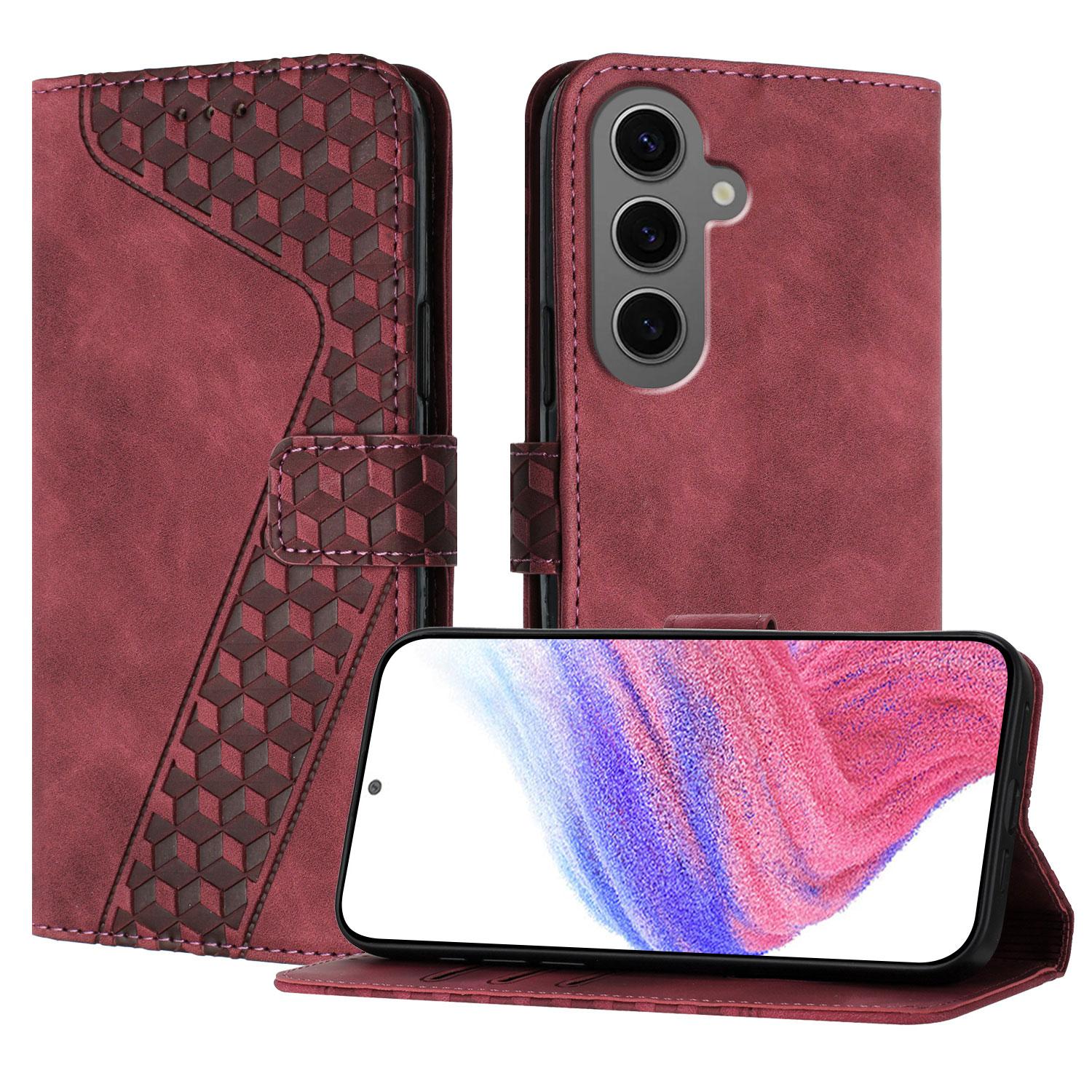 

For Samsung Galaxy S24+ Leather Case 7-Shaped Pattern Wallet Stand Shockproof Phone Cover Brown