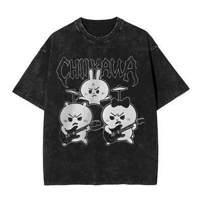 T-shirts Chiikawas Metal Band Usagi Hip Hop Lavé Manches Courtes Street T-shirt pour Hommes Femmes Hauts Streetwear Hauts d'Été T-shirts