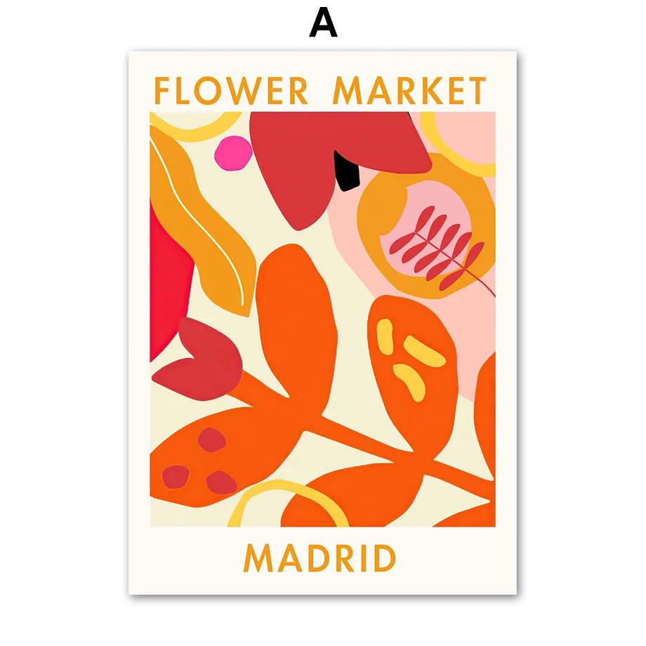 Nordic Abstract Flower Market Leaf Illustration Wall Art Posters and Prints Canvas Painting Wall Pictures for Living Room Decor