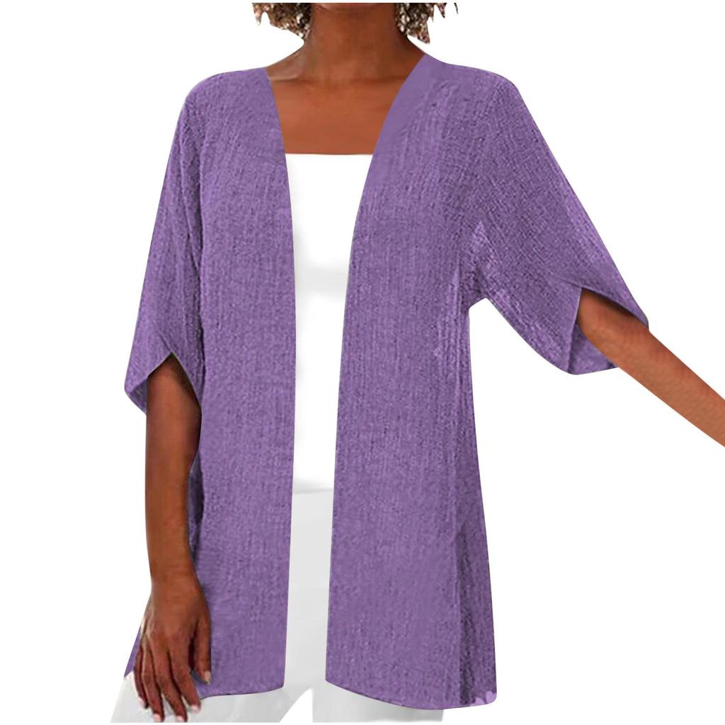 Women's Summer Cardigans Plus Size Short Sleeve Half Loose Cover Up Open Front Stretch Blouse Wrap Outwear Top