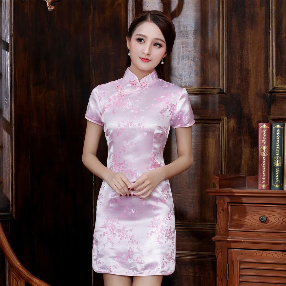 Sexy Oro Donne Cinesi Drago Mini Qipao Tradizionale Raso Cheongsam Casual Vestidos Vestito