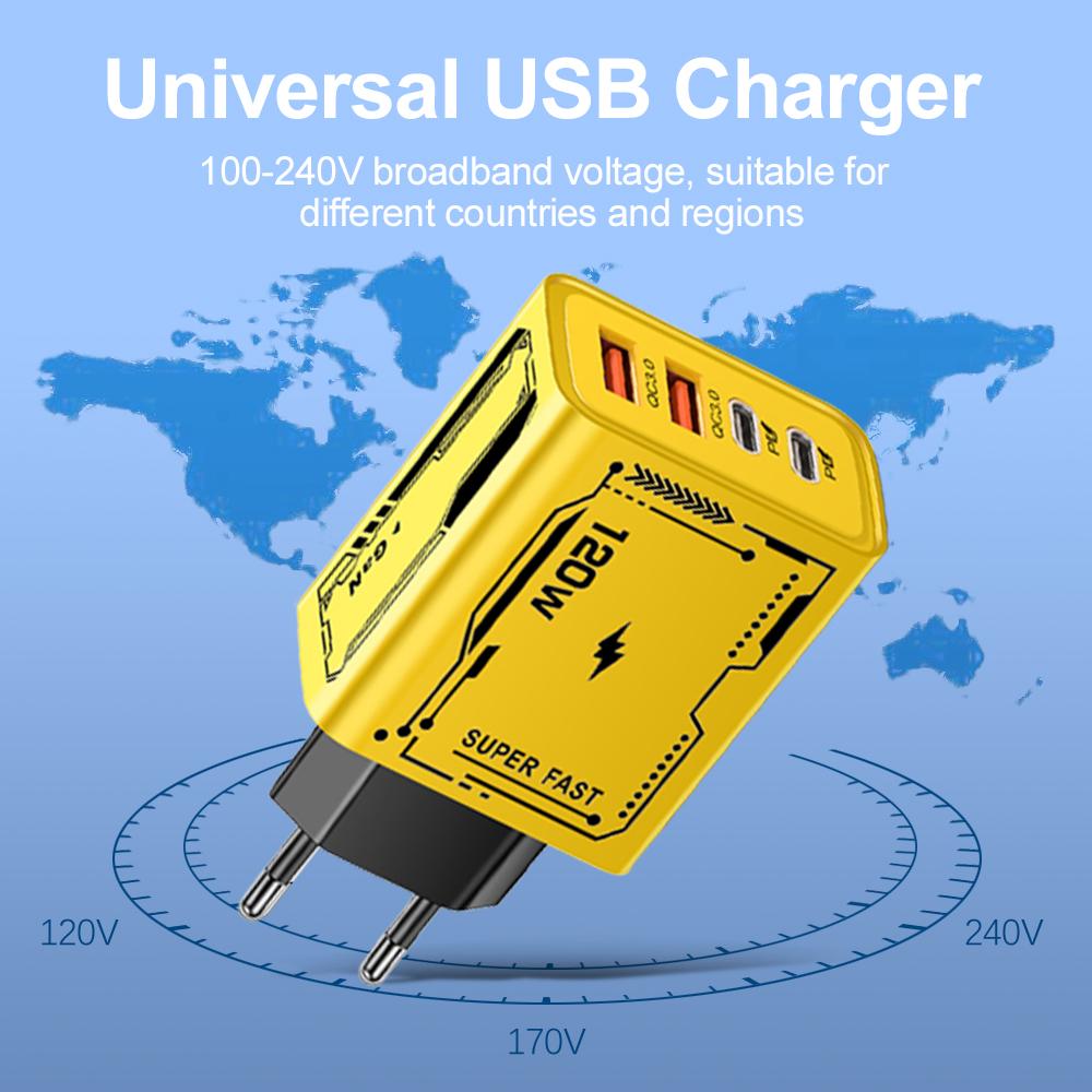 4 Port 2 USB 2 Type Multi Port Wall Charger USB PD Adapter For Xiaomi iPhone 13 12 for Samsung Mobile Phone Plug Charging