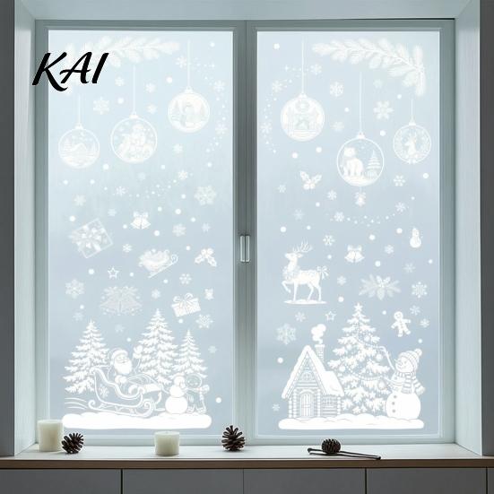 Santa Claus Wall Stickers 9 Sheets Christmas Static Window Stickers, Reusable Snowflake Reindeer Glass Film Decals for Holiday Decoration, Snow Scene