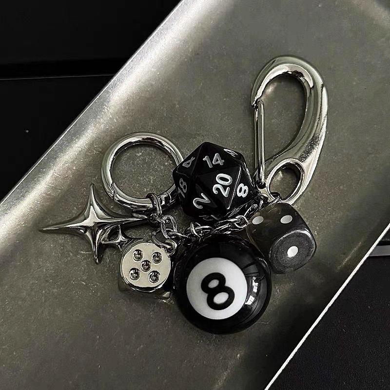 

Hiphop Black Dice Billiards Keychain Pink Lucky Dice Starburst Pendant Bag Charms Hangings Punk Cool Ornament Accessories