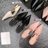Fashion French Retro Pointed Toe Metal Chain Baotou Half Slippers Women's Outside Wear Sandals and Slippers Fashion