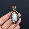 Rainbow Moonstone Gemstone Pure Copper Wire Wrapped Handmade Jewelry Pendant