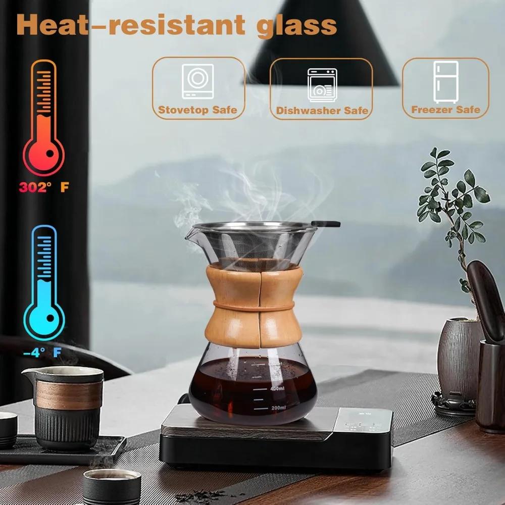 27 Oz Coffee Maker with Stainless Steel Drip Filter, Hand Pour Over Coffee Maker, Coffee Maker, Lead-free Borosilicate Glass Pot