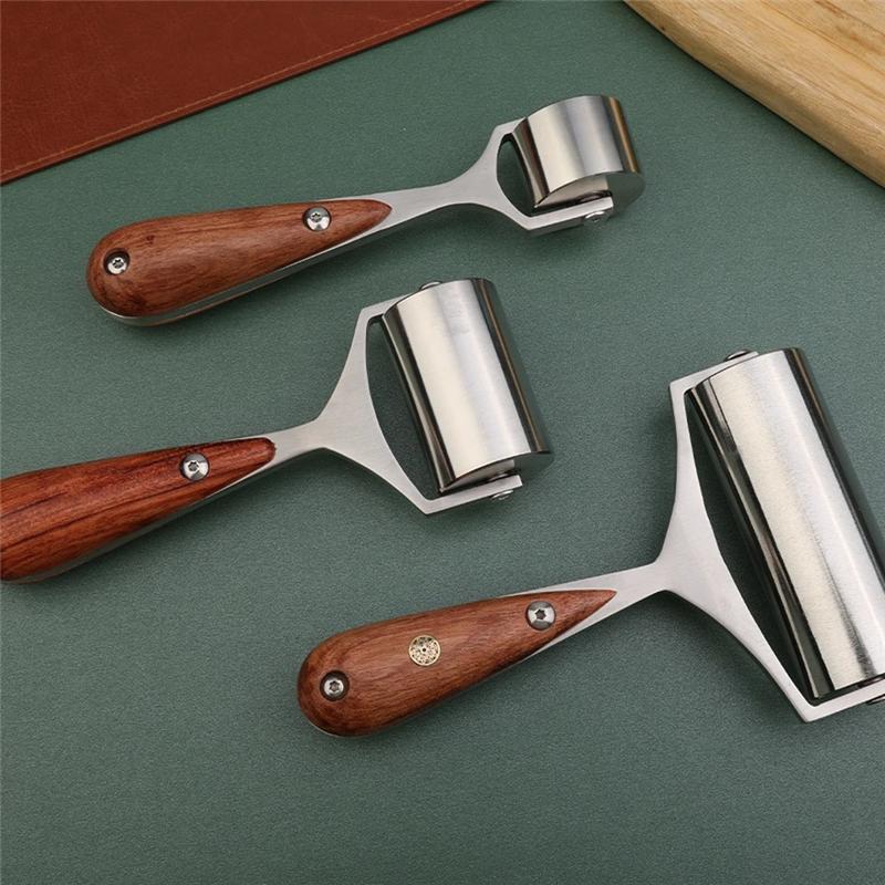 Glue Edges Laminating Wheel Craft Handmade Smoother Creaser Tool For Handmade For Leather Goods Edging  90Mm Pear Wood