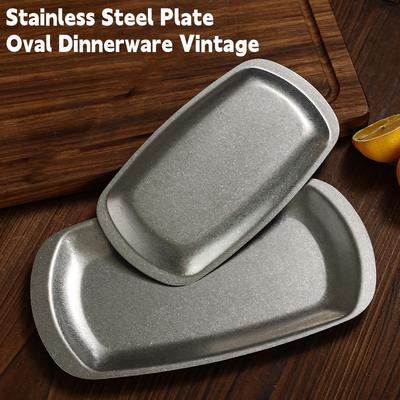 Vintage Stainless Steel Barbecue Plate,Used Snack Plate,Hot Pot Dish, Dessert Plate,Dinner Plate,Fruit Dish Dim Sum Plate