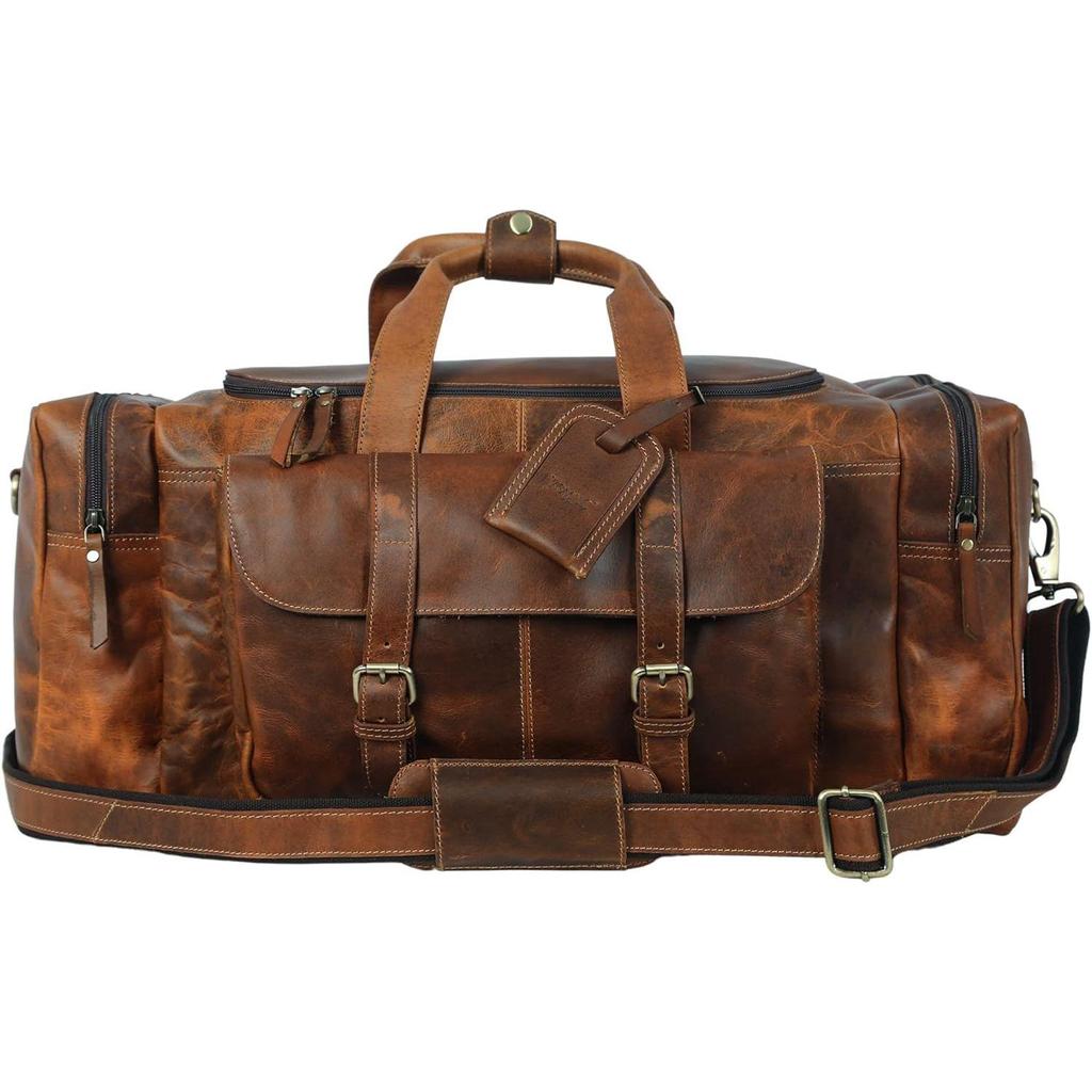 Leather Duffel Bag 24 Inch U Zip Holdall Travel Sports Duffle Weekend Gym Sports