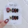 Jia Zhi Mu Hand-Painted Black & Red Oval False Nails - High-Quality Nail Art Tips
