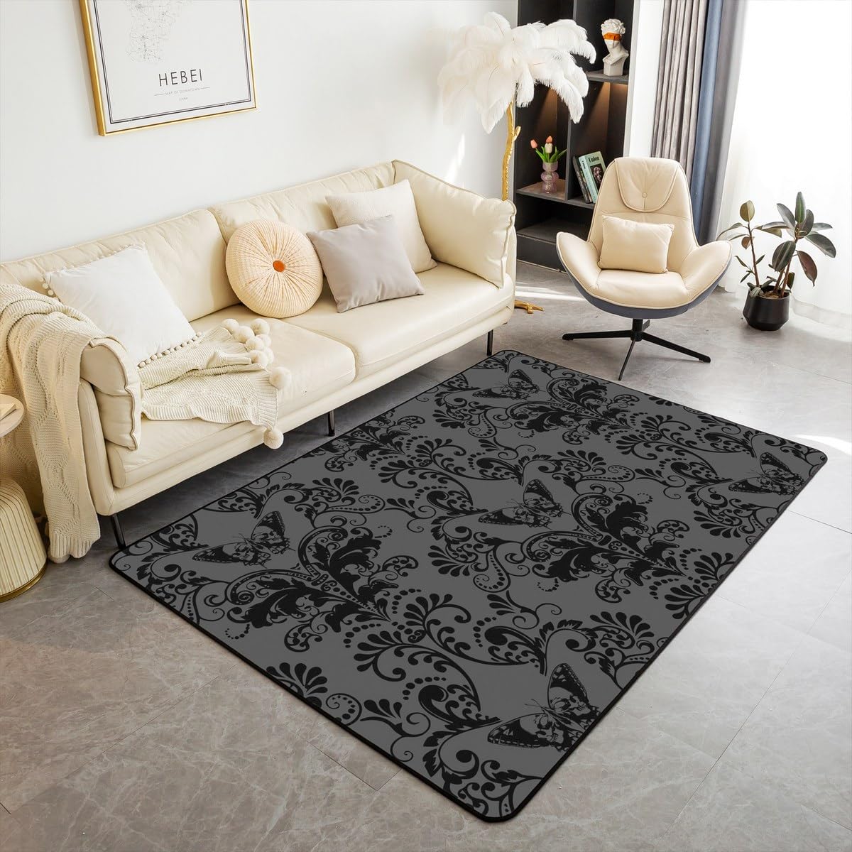 

Erosebridal Red Ombre Damask Indoor Floor Mat for Adult Girls Women Gothic Victorian Style Area Rug Medallion Design Carpet Bohemian Exotic 160cm x 200cm
