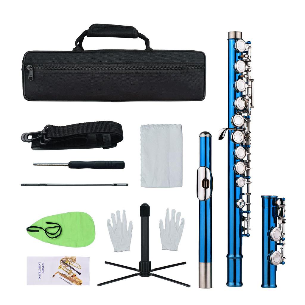 Closed Hole C Flute 16 Keys Cupronickel Nickel plated Wind Instrument with Carry Case Flute Stand Gloves Cleaning Cloth