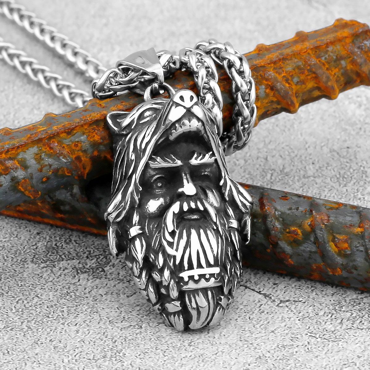 Vintage Norse Mythology Odin Wolf Head Stainless Steel Pendant Men s Necklace Trend Rock Hip Hop Fashion Jewelry Gift