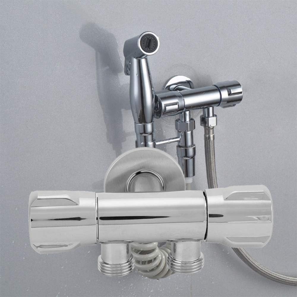 

Brass Outlet Shut Off Sliver Double Switch Long-lasting Water Outlet Valve Bathroom