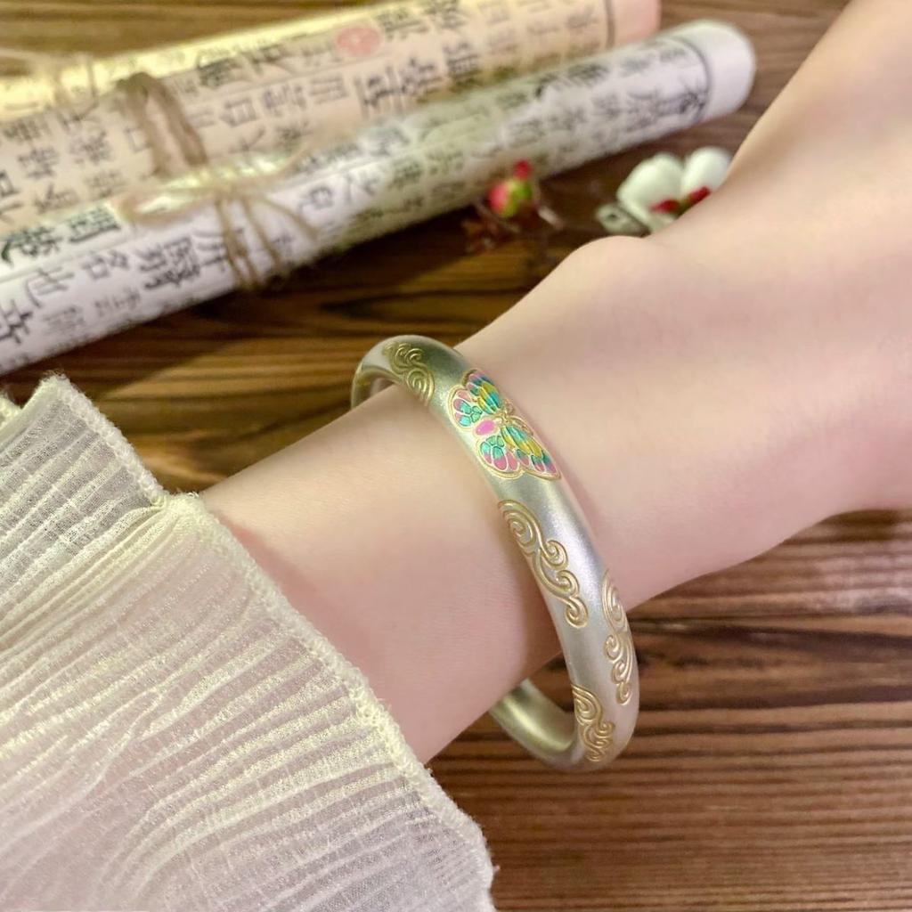 Butterfly Closed Bracelet Painted Gold Auspicious Cloud Enamel Women's New Chinese Style National Style Bracelet Bracelet Auspicious Cloud Bracelet