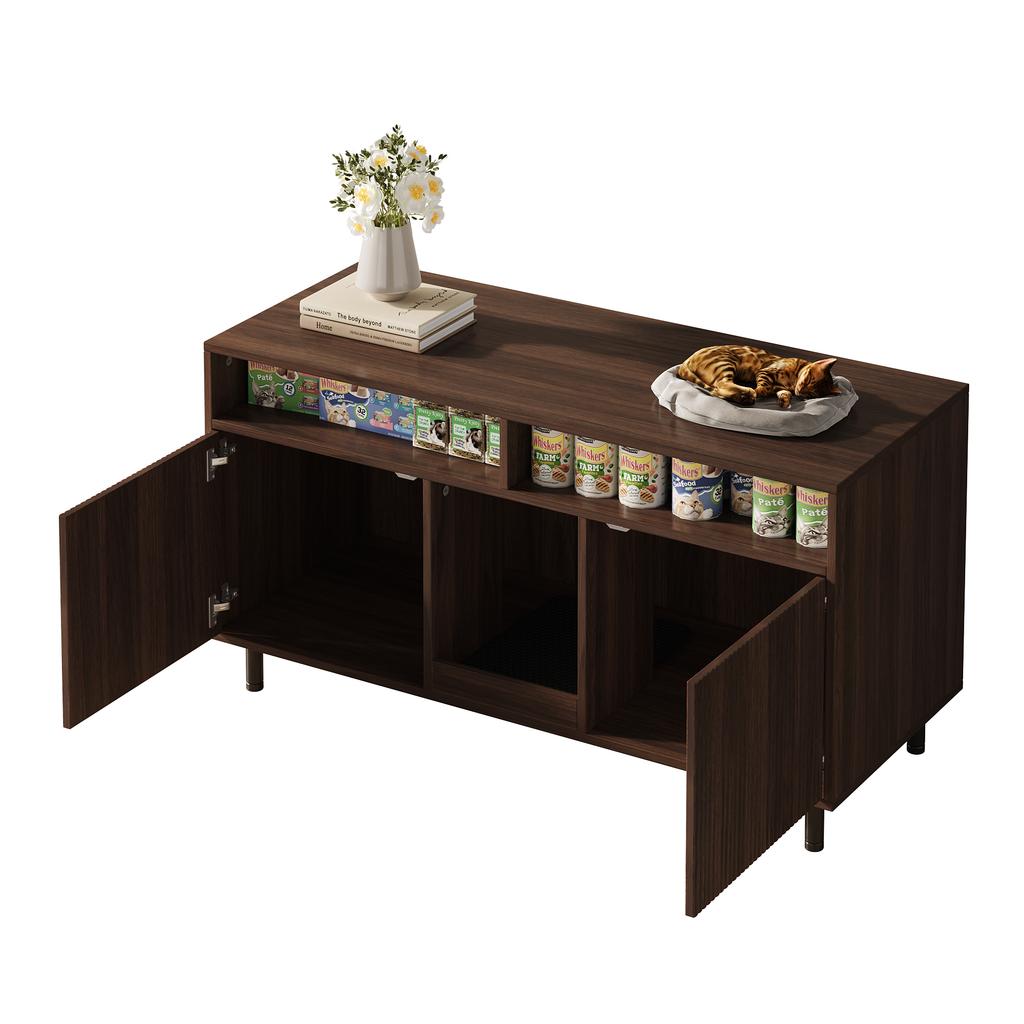 Mobile per Lettiere per Gatti con Tappetino Raccogli Sabbia, Mobile per Animali Domestici con Ripiano, Credenza/Mobile TV per Animali Domestici, senza Vaschetta per Lettiera, 120x50x66cm, Colore Noce
