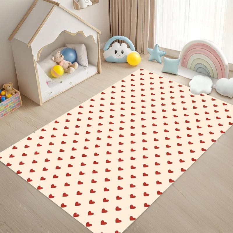 Pastel Pink Abstract Line Colorful Heart Area Rug Non Slip Soft Cute Floor Mat Minimalist Kawaii Carpet For Bedroom Living Room